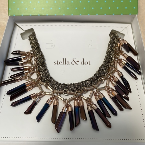 Stella & Dot Bronze/Rose Gold Bora Fringe Hand Braided Statement Necklace 17”+ - Picture 2 of 8